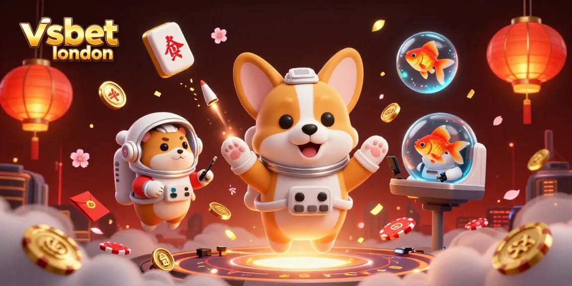 Experience thrilling gameplay with vsbet london as a corgi astronaut explores a vibrant casino scene.