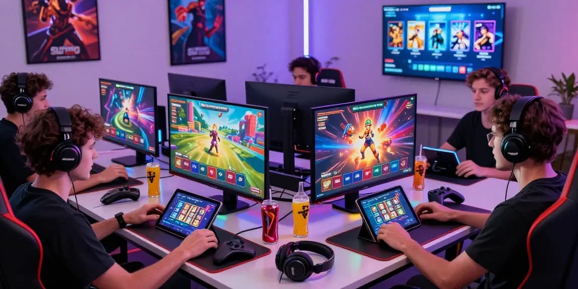 Enthusiastic gamers playing on Slot7000 platform with dynamic atmosphere and sleek gaming setup.
