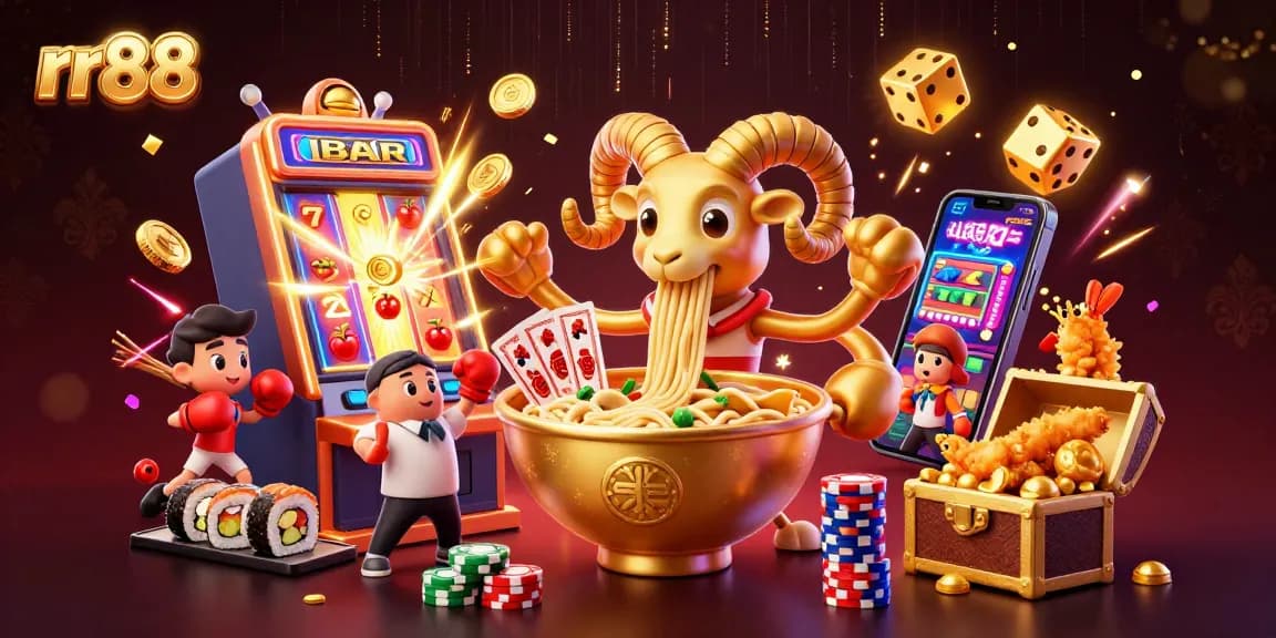 rr88 players experience thrilling casino games in a vibrant, animated scene filled with gold and excitement