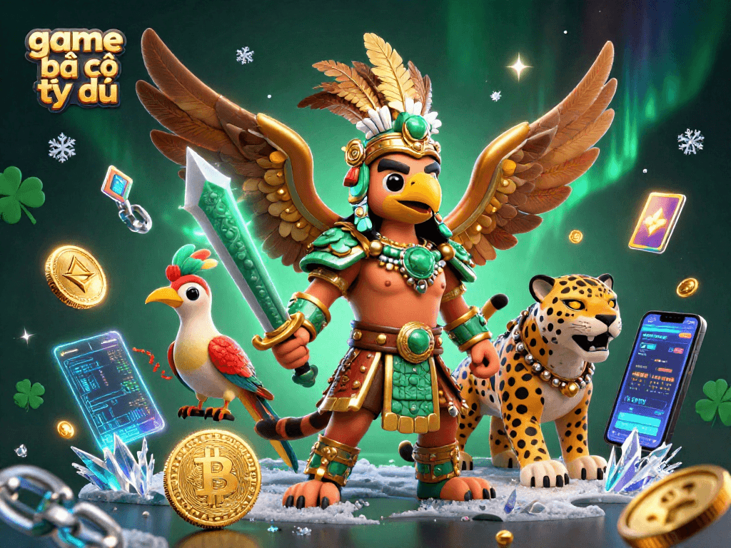 Engage in the game bài cờ tỷ phú with strategic moves surrounded by warriors and cryptocurrencies.