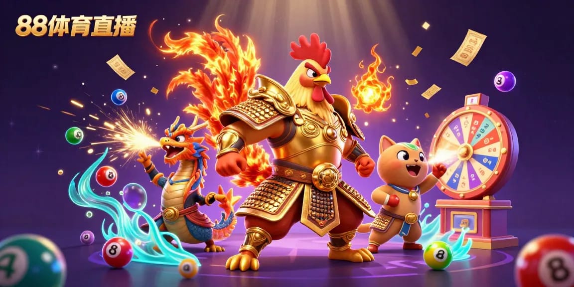 Experience thrilling 88体育直播 moments with a dynamic scene of cartoon warriors and exciting game elements.