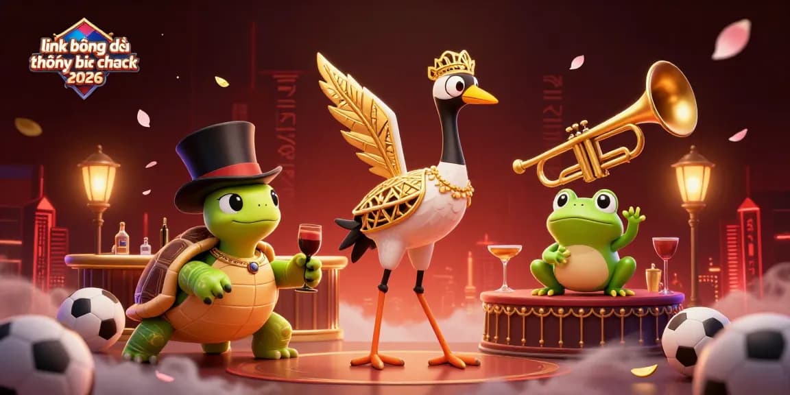 Experience "link bóng đá không bị chặn 2026" with vibrant sports-themed 3D illustration featuring lively characters and dynamic casino game elements.