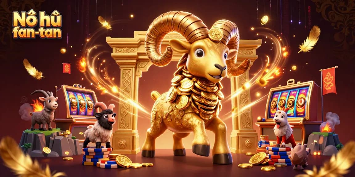 Nổ hũ fan-tan boosts jackpots in an exciting casino showdown with a golden ram.