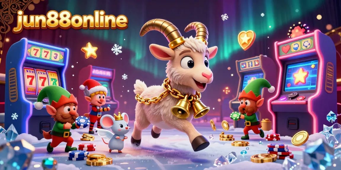 Experience the holiday-horror casino action at jun88online with characters stealing poker chips in a festive atmosphere.