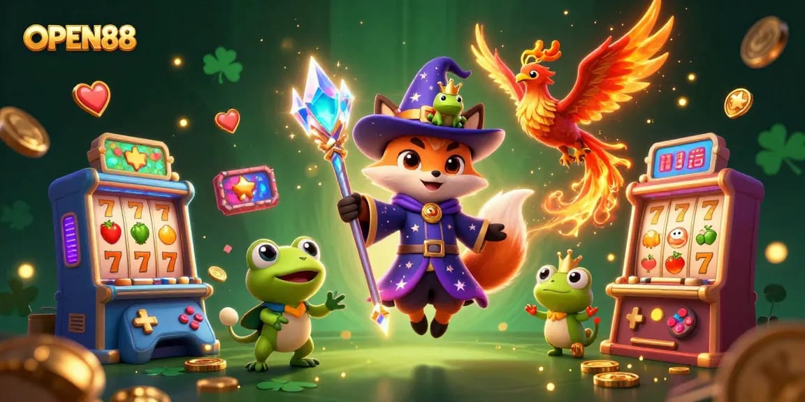 Spin and win big at OPEN88 with dynamic cartoon characters and colorful slot games.