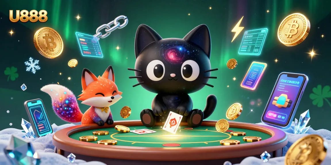 Gamble excitingly at U888, showcasing a cosmic theme with a black hole cat and vibrant elements.
