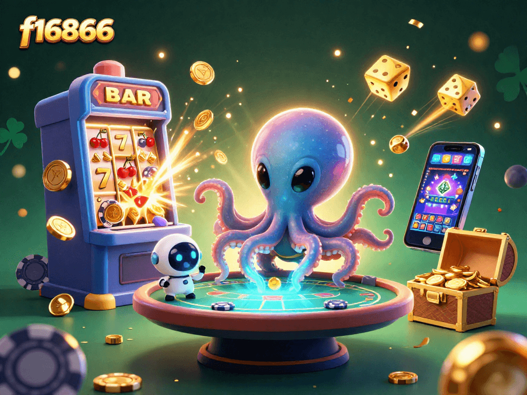 Experience thrilling gameplay at f16866 with a stunning 3D alien octopus and exciting casino elements.