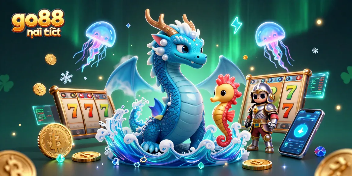 Experience go88 mới nhất with a vibrant scene showcasing a water dragon, seahorse, and casino-themed elements.