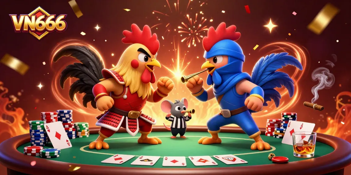 Engage in thrilling bets at VN666 with a dynamic showdown between fighting roosters.