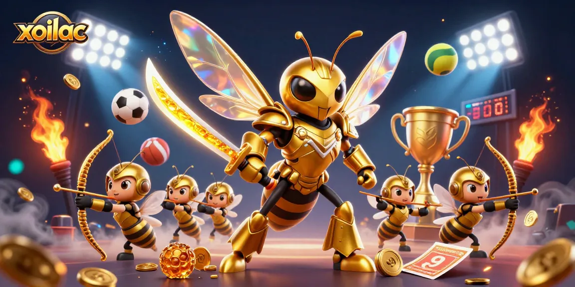 Watch exhilarating sports action with xoilac as a golden hornet samurai leads bee archers in a vibrant gambling scene.