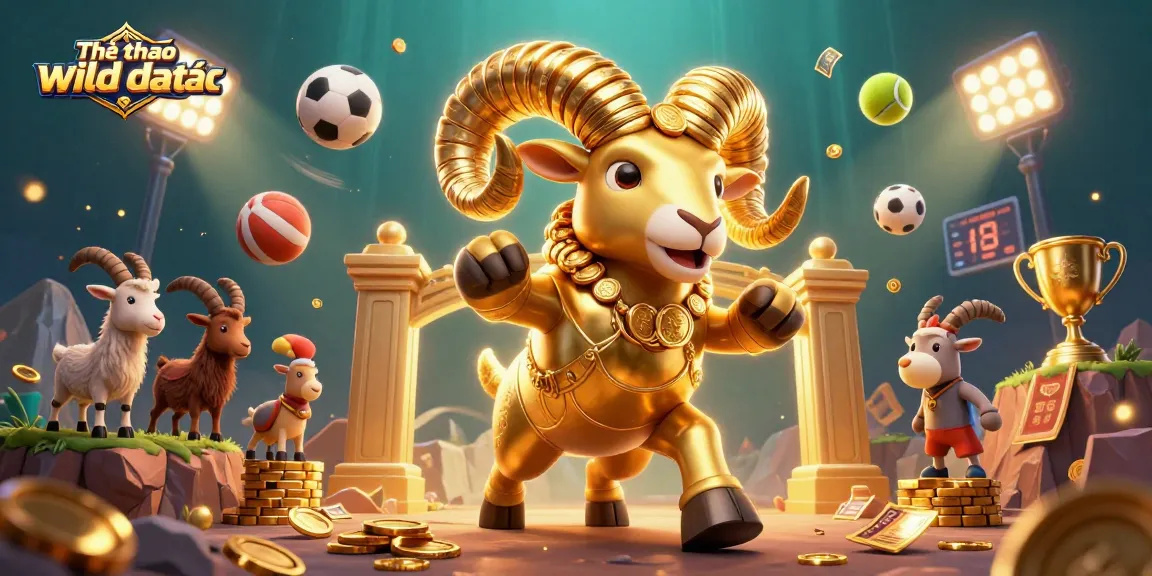 Engage with Thể thao wild đạo tặc adventures as a golden ram charges, showcasing lively sports elements and vibrant casino atmosphere.