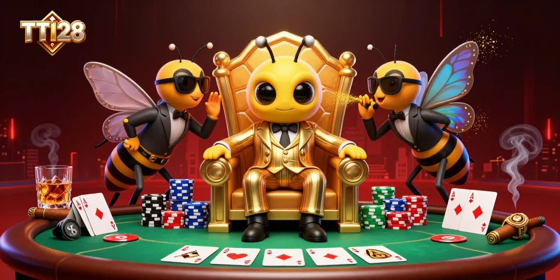 TT128 players testing their luck with poker in a vibrant 3D casino-themed illustration.