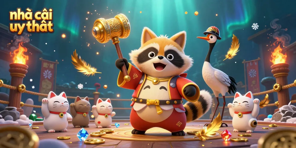 Experience the thrill of nhà cái uy tín with colorful symbols and cheerful characters in a dynamic casino scene.