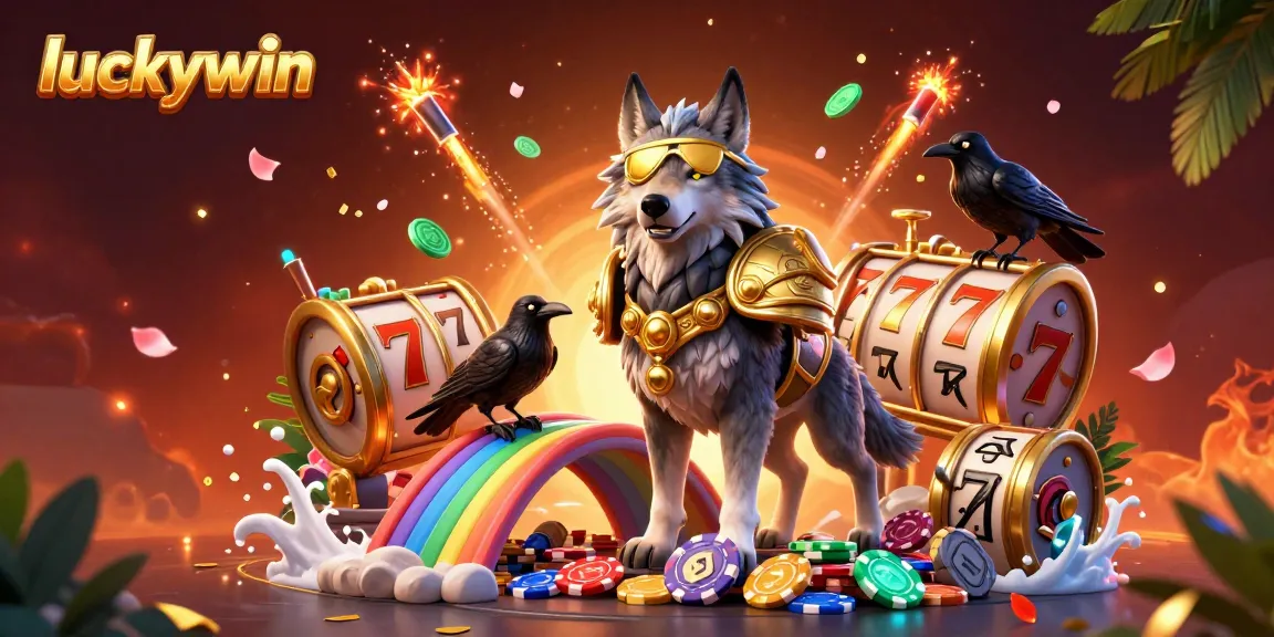 Experience exciting gameplay with luckywin's vivid slot action depicted in a 3D illustration.