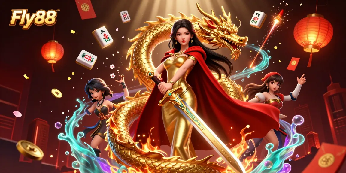 Engage with Fly88's thrilling world of online gaming, featuring vibrant casino elements and dynamic imagery.