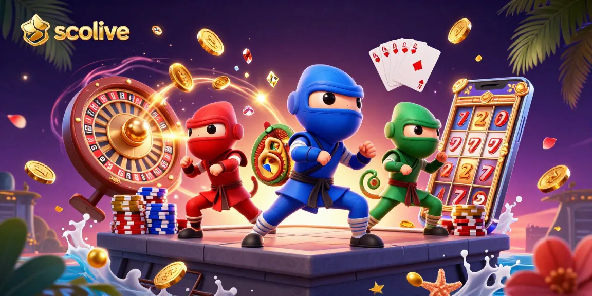 Socolive presents an electrifying 3D chameleon ninja team amidst cascading coins, showcasing live sports betting excitement.