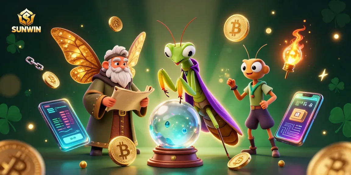 Experience thrilling gameplay at SUNWIN with a dynamic scene featuring fortune tellers and crypto elements.