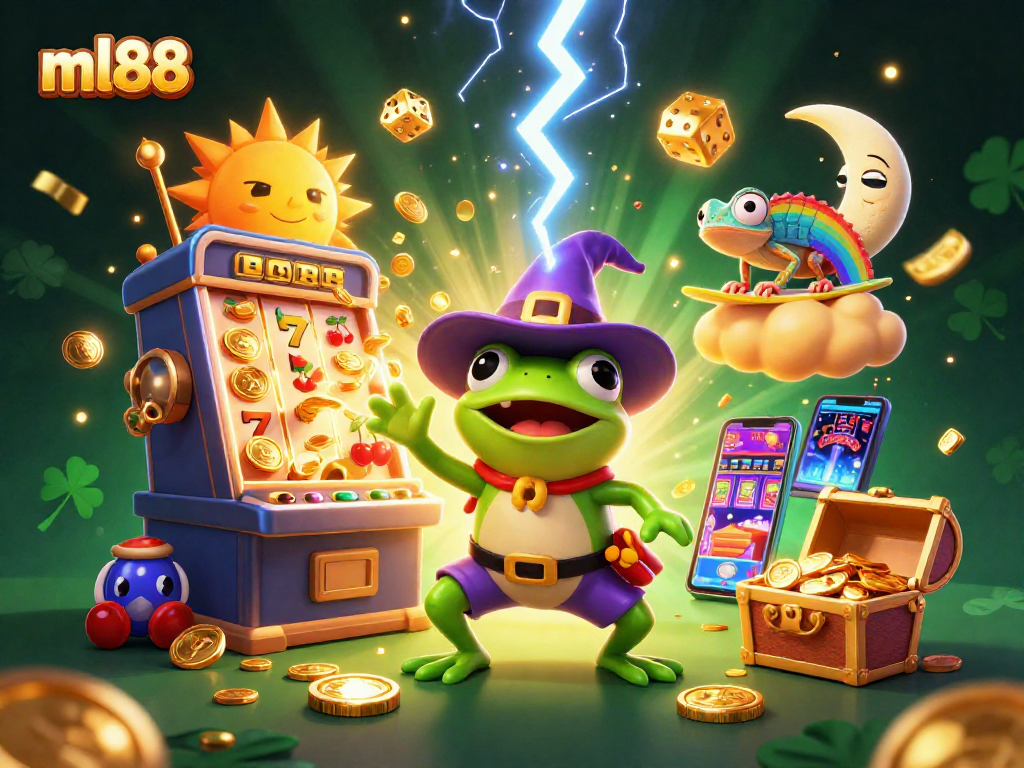 Spin the slots to win big at ml88, illuminated by a storm of golden coins and fun characters!