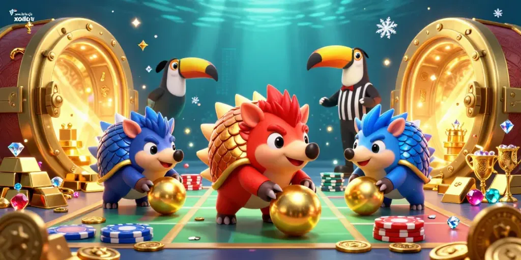 Xem bóng đá xoilac tv features engaging gambling scene with pangolins, gold, and poker chips.