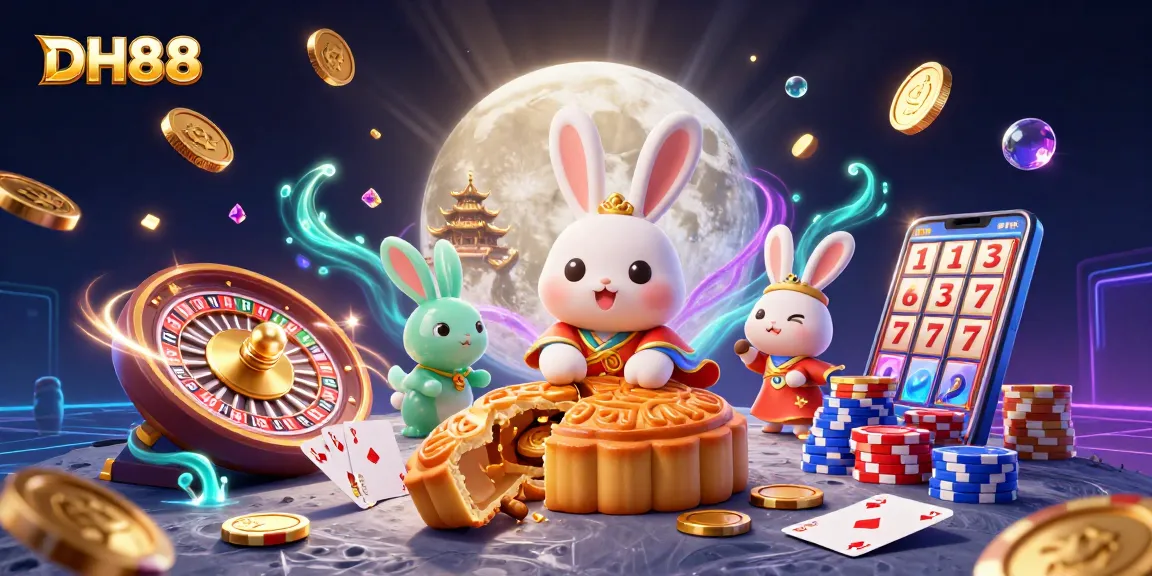 Immerse in the DH88 gaming experience with a moon rabbit pounding mooncakes revealing poker treasures.
