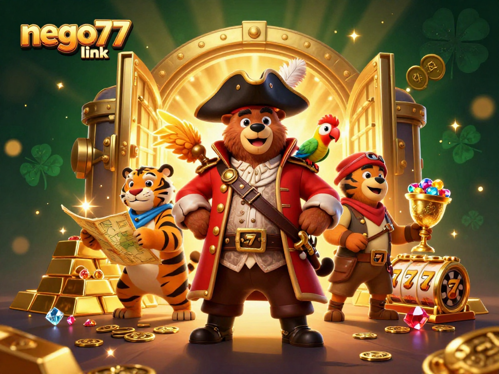Spin the reels with the nego77 link in this vibrant casino-inspired illustration.