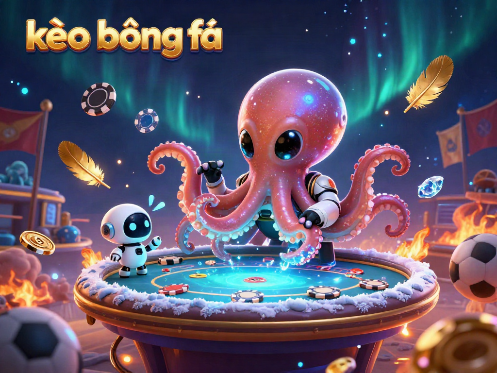 Betting with kèo bóng đá in a colorful alien-themed casino scene featuring an octopus and robot.