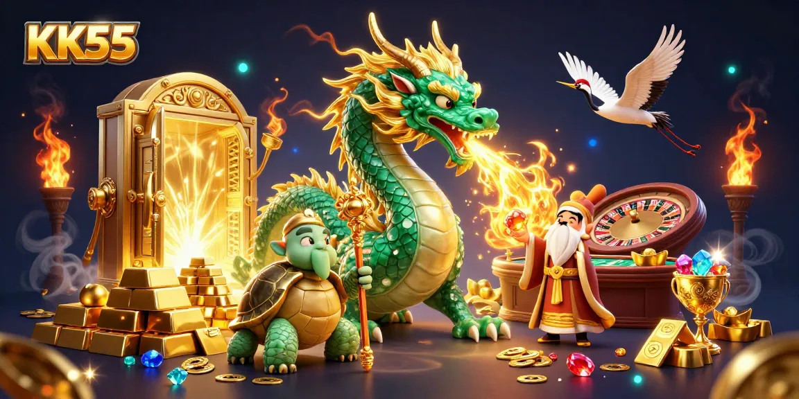 Experience the excitement of KK55 with golden treasures and vibrant casino energy.