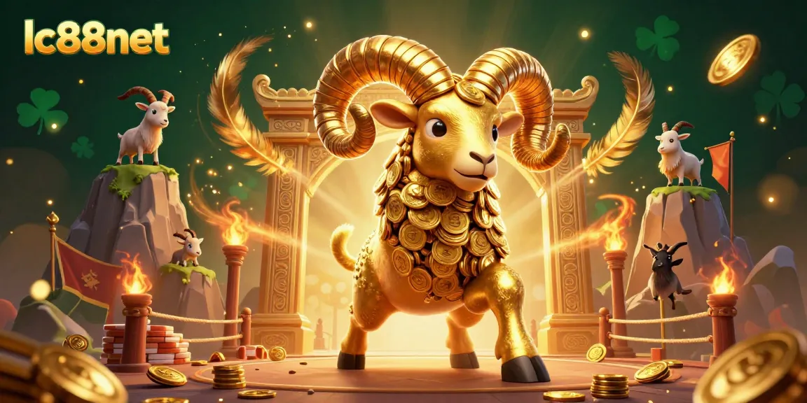 Engage in spectacular games at lc88net with a golden ram charging through a vibrant casino scene.