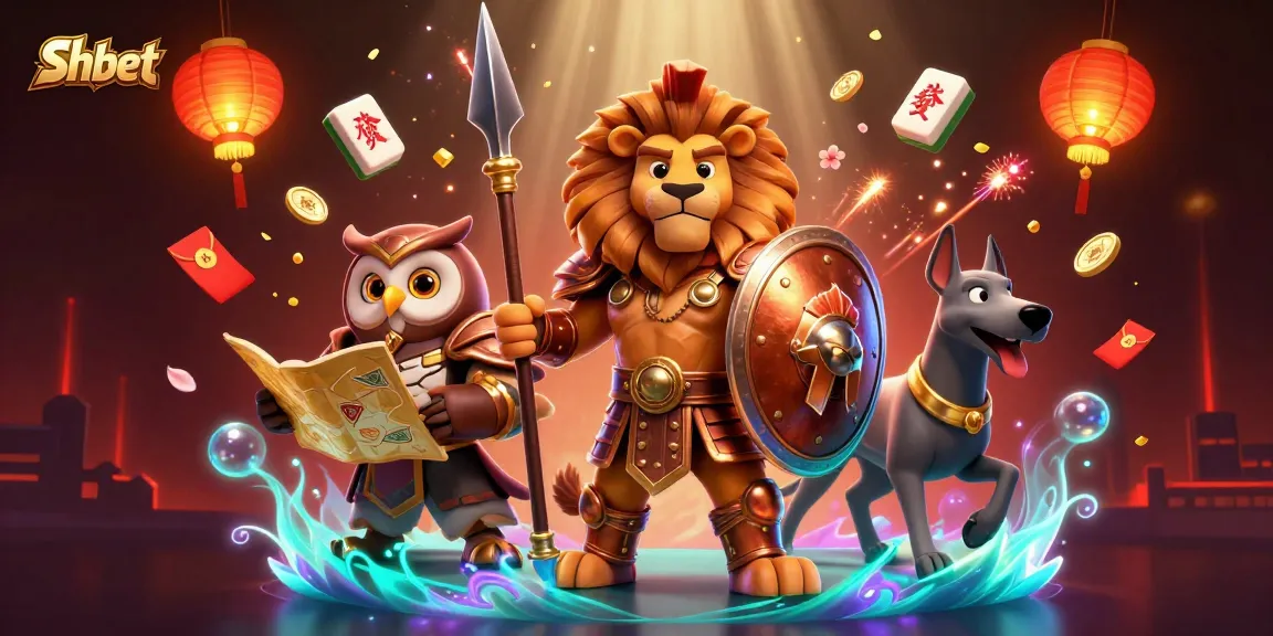 Shbet presents an exciting 3D casino scene with a heroic lion and vibrant gaming elements.