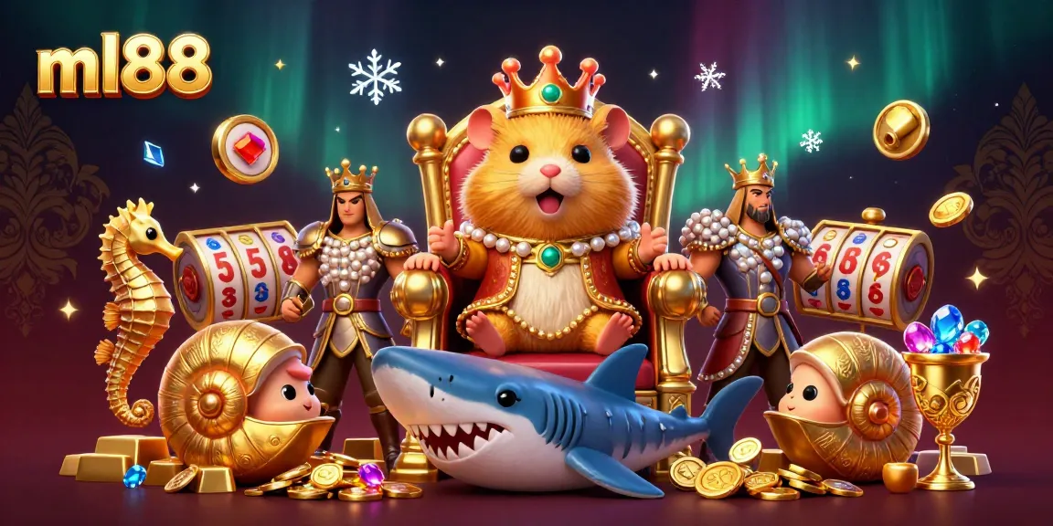 Engage with ml88 at an extraordinary 3D casino scene where a golden hamster king rules over jewel-stacked riches.
