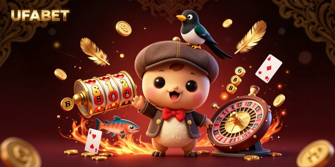 Experience the thrill of UFABET with an engaging casino scene featuring 3D cartoon characters and exciting game elements.