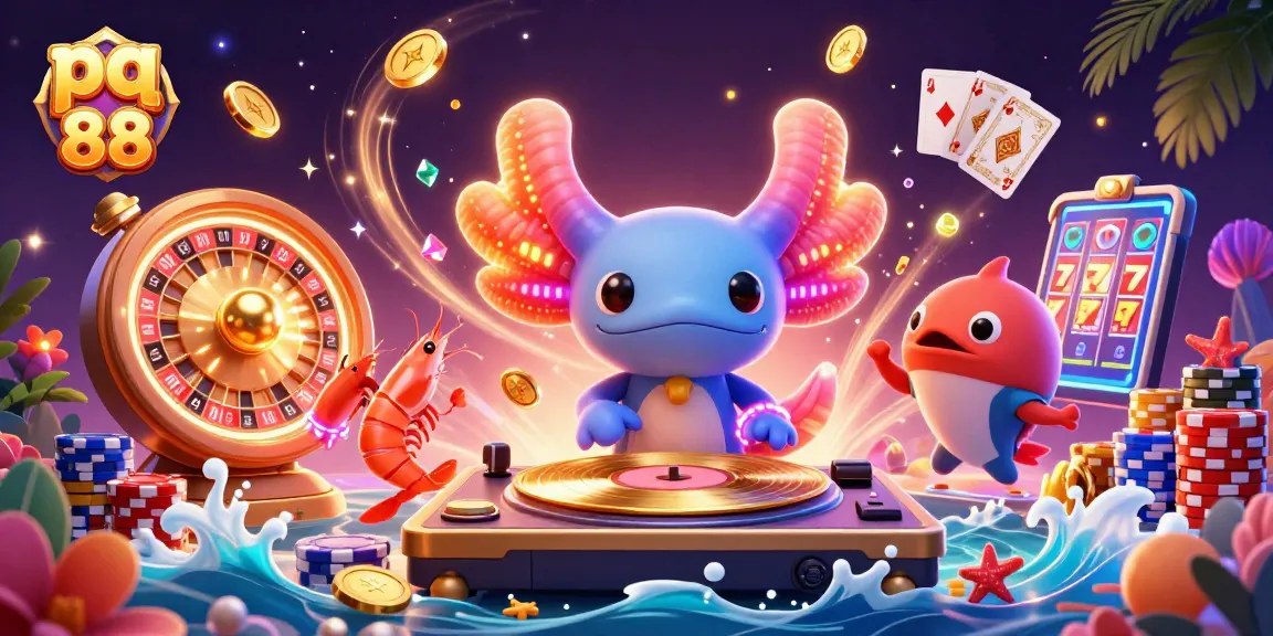 Join the excitement at pq 88 with vibrant characters and dynamic casino elements in this thrilling illustration.
