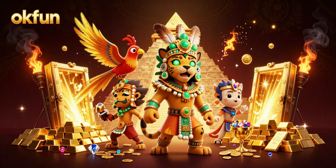 Spin the lucky reels at okfun casino, showcasing vibrant treasures and dynamic characters in action.
