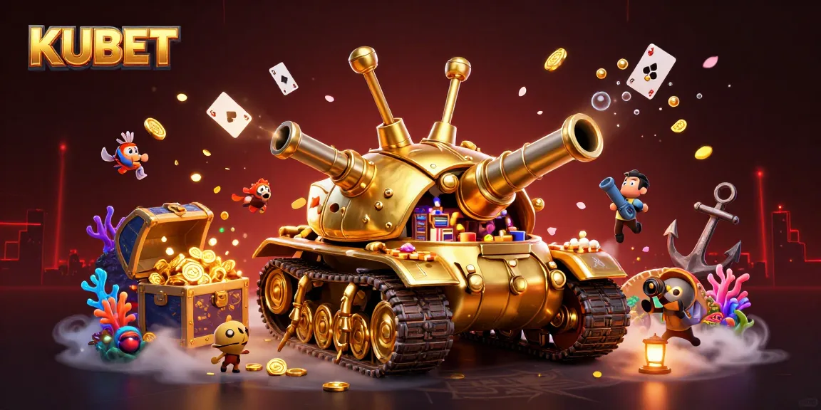 Experience the excitement of KUBET with a vibrant 3D cartoon casino scene showcasing gold treasures and gaming action.