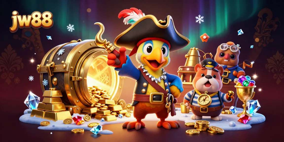 Experience thrilling moments at jw88 with 3D characters exploring a treasure-filled casino adventure.