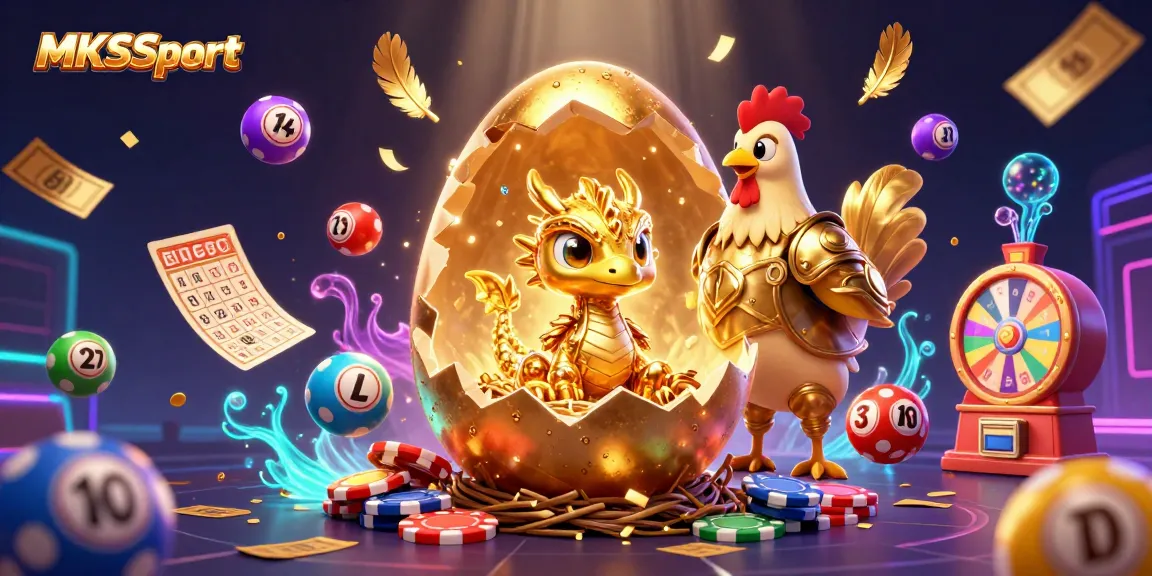 MKSport showcases an exciting casino scene with a golden dragon and dynamic lottery elements.