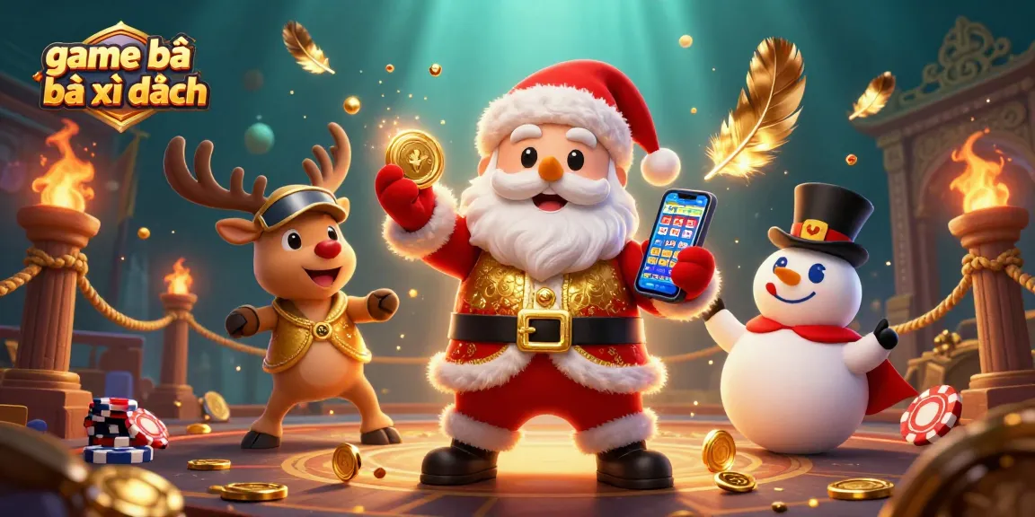 Engage in game bài bài xì dách with Santa and friends in a vibrant casino setting.