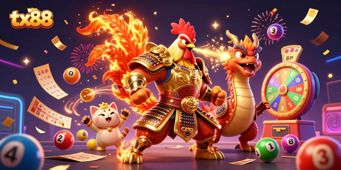 Experience thrilling gameplay at tx88's online casino with a vibrant 3D illustration.