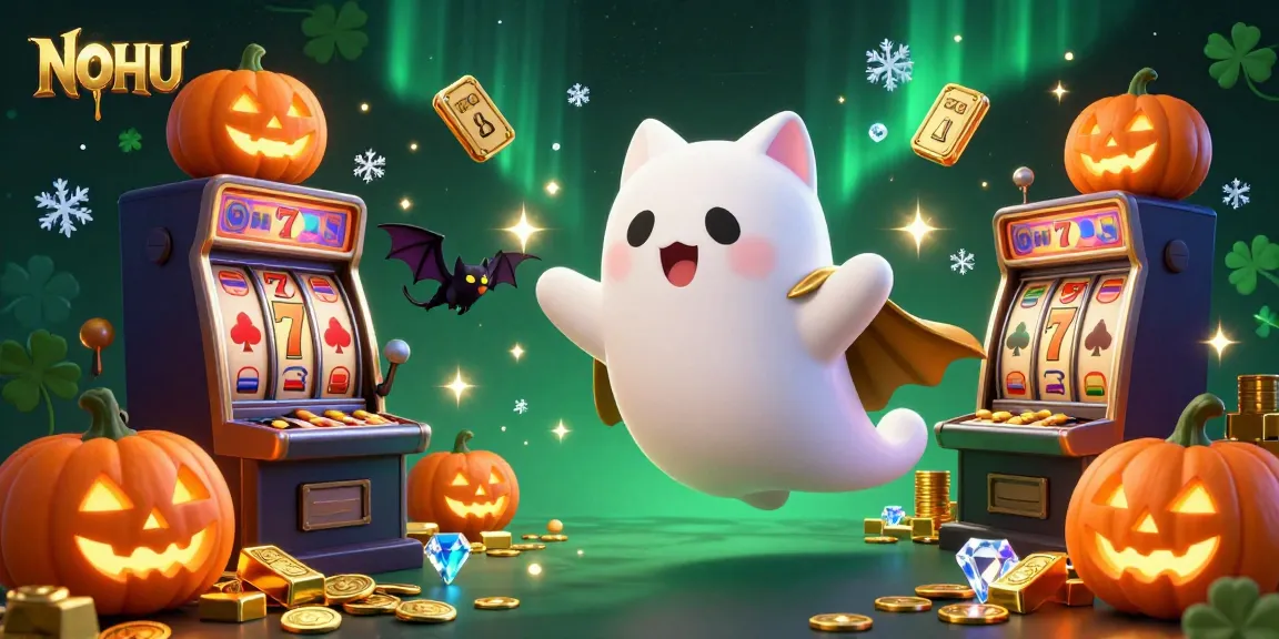 Experience the thrill of NOHU with vibrant characters and dynamic casino elements in this colorful illustration.