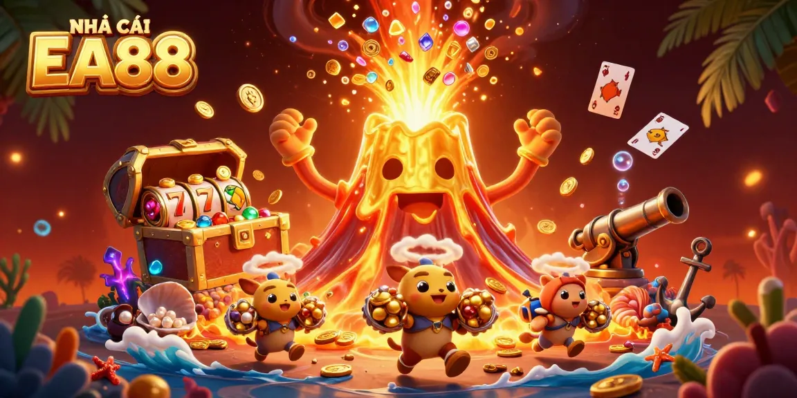 Experience thrilling wins with NHÀ CÁI EA88 as the golden volcano erupts treasures in casino adventure.