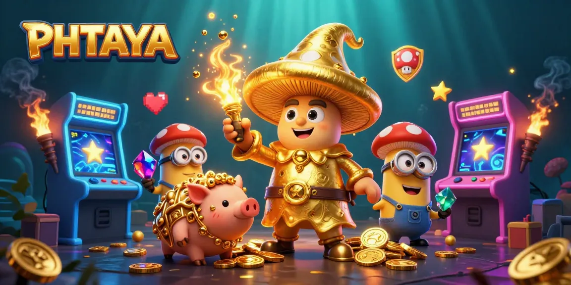 PHTAYA invites bettors into a vibrant golden magic realm with a wizard, truffle pig, and gems.