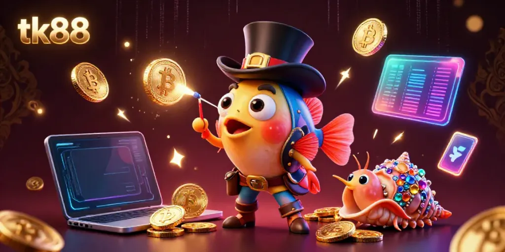Engage with the thrilling world of tk88's casino, illustrated by a deep-sea anglerfish luring golden coins in an exciting scene.