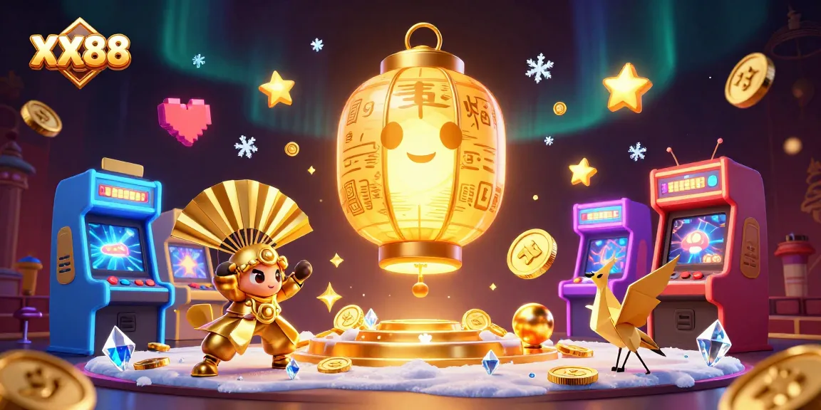 Experience the excitement of XX88 casino with a vibrant 3D illustration of a golden lantern spirit and interactive gaming elements.