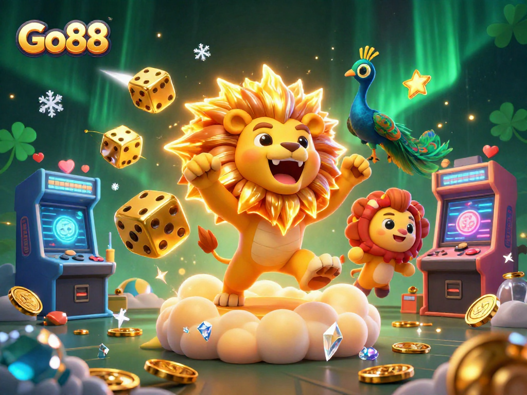 Experience the thrill of Go88 with dynamic casino elements and vibrant 3D illustrations.