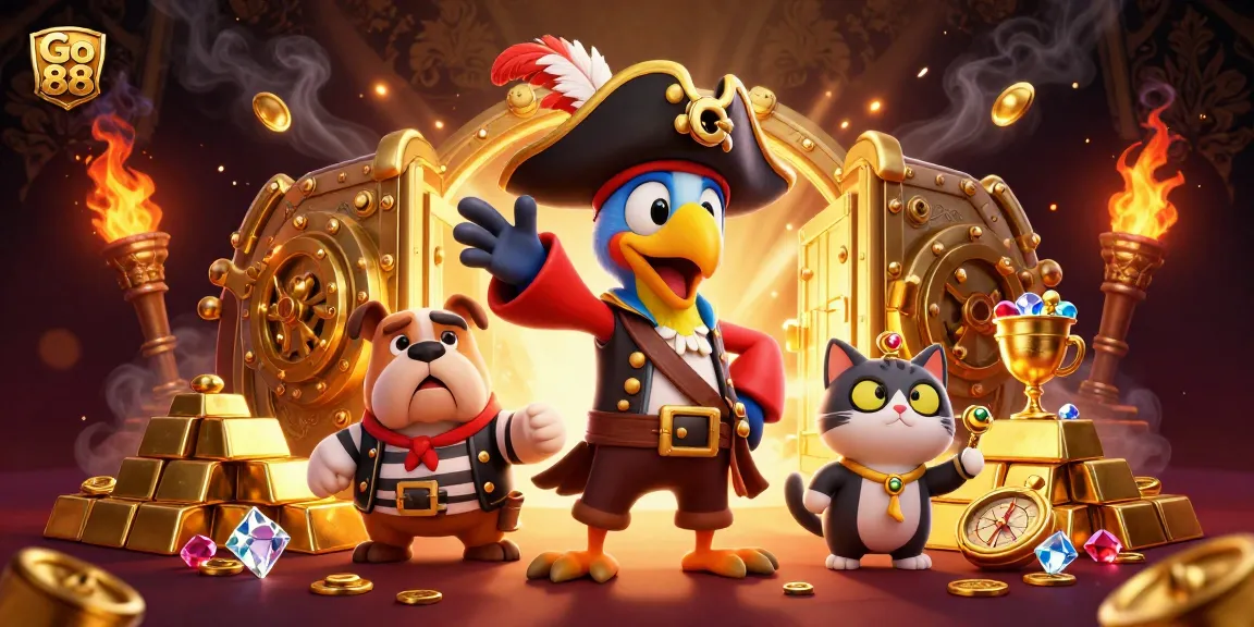 Engage with the thrilling Go 88 casino adventure featuring vibrant pirate characters and treasure.