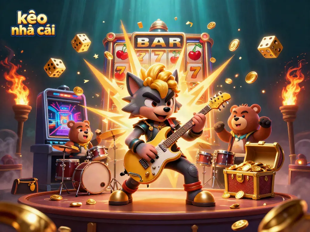Engage with kèo nhà cái through this vibrant casino scene featuring cartoon characters and dynamic game elements.