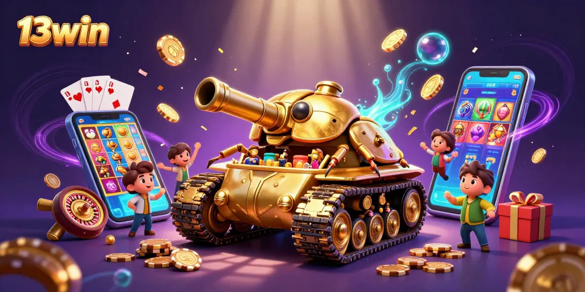 Experience the thrill of 13win with a vibrant 3D casino scene full of action and excitement.
