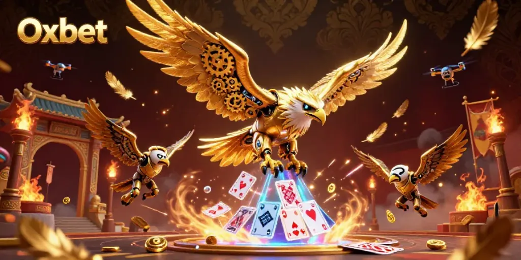 Experience thrilling gameplay with Oxbet's vivid 3D casino scene featuring a dynamic golden eagle.