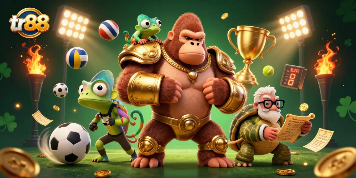 Experience exciting games at tr88 with a vibrant 3D casino illustration featuring thrilling characters and dynamic sports elements.