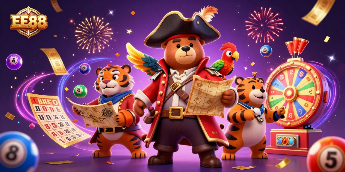 Experience the excitement of EE88 with vibrant lottery elements and engaging characters in a 3D casino setting.